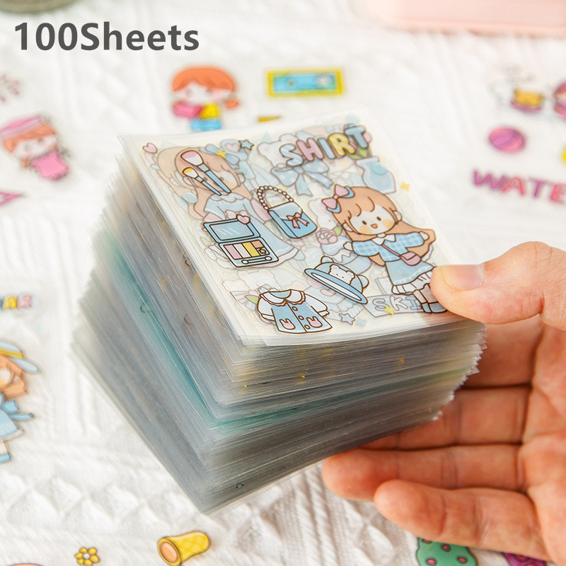 

100 Sheets Cartoons Stickers Set Pack Girl Kids Deco Scrapbooking Diary Album Aesthetic Cute Kawaii Handmade DIY Stationery