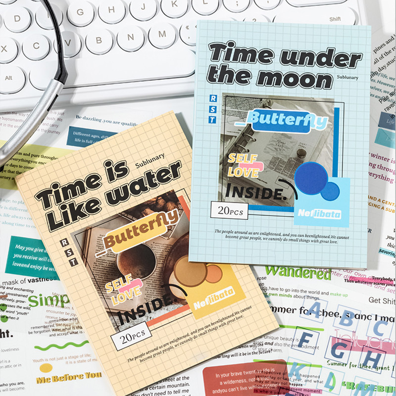 

2Style 20Pcs/book PET Material English Sticker Book DIY Handbook Envelope Seal Stickers Phone Case Scrapbook Photo Frame Diary