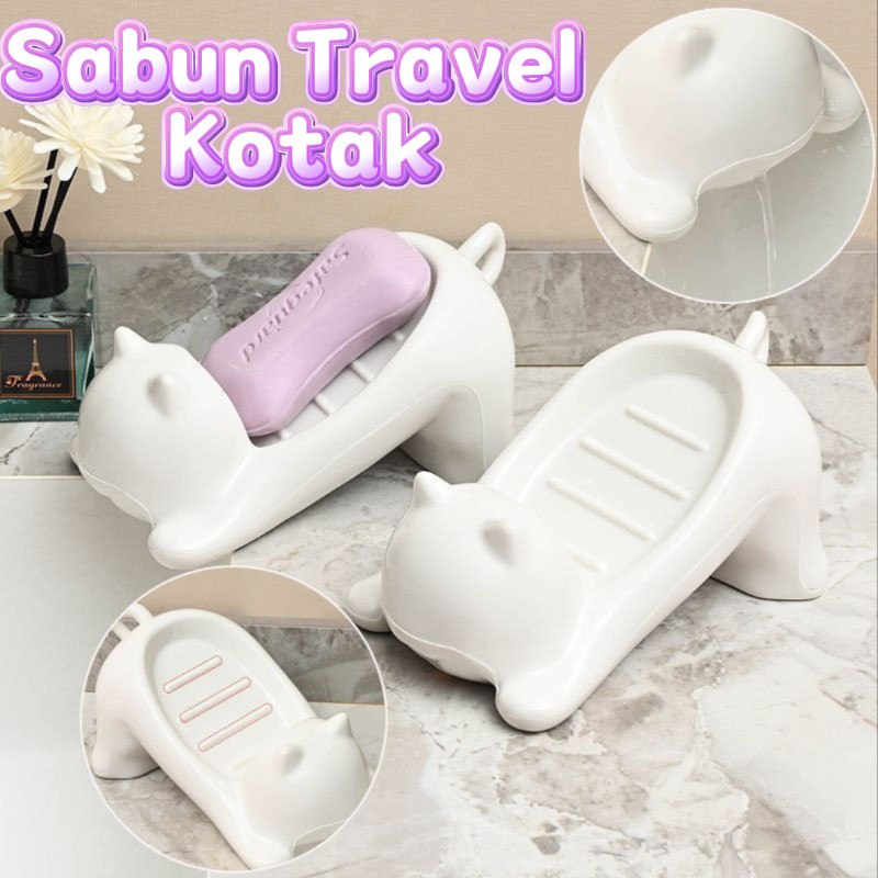 Tempat Kotak Sabun Batang Travel Kotak / Kotak Sabun Plastik Kucing /  Wadah Sabun Batang Mandi Bath