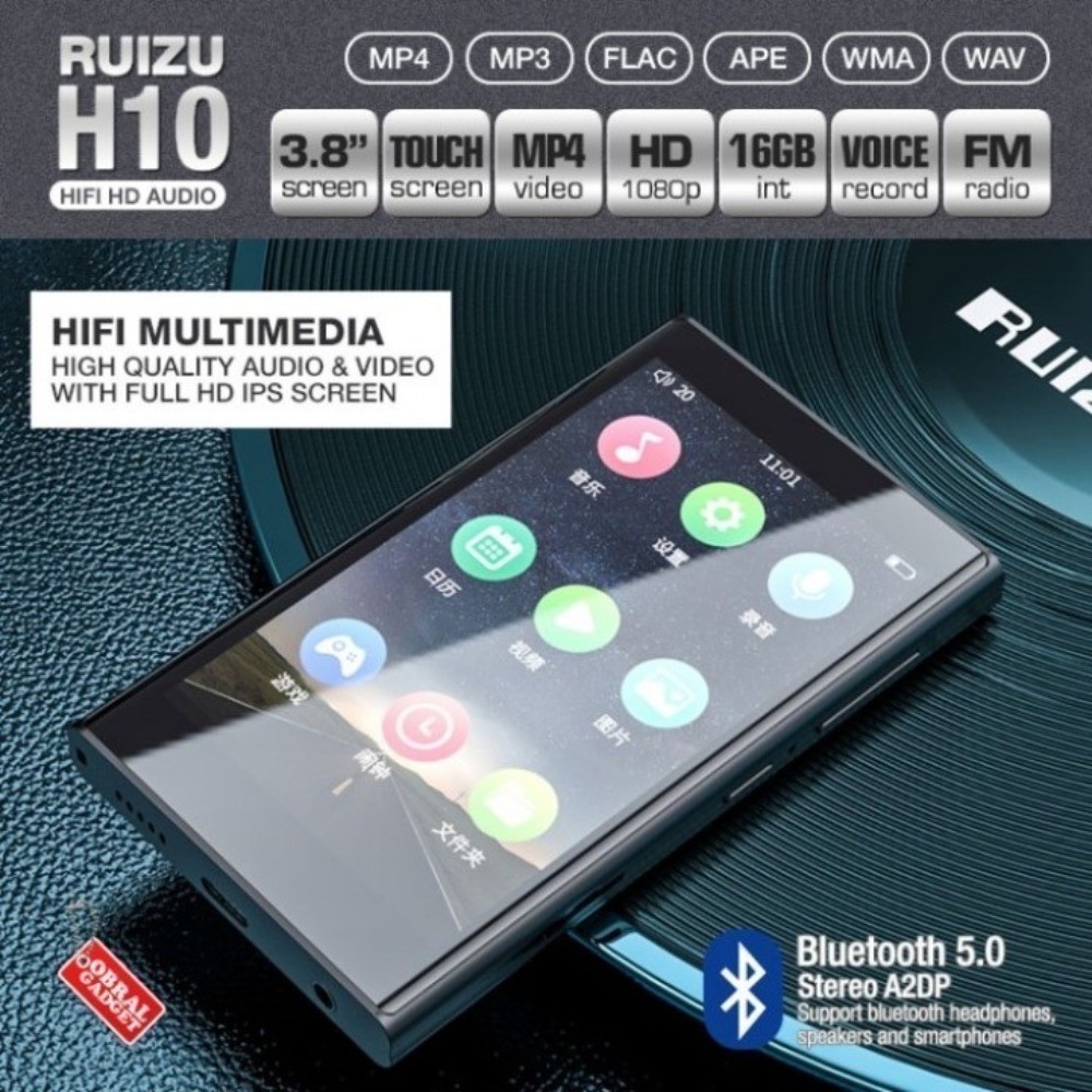 GROSIRUNIK99 RUIZU H10 16GB Audio Video Player Bluetooth 5.0 Touchscreen Radio Timer Battery 1000mAh