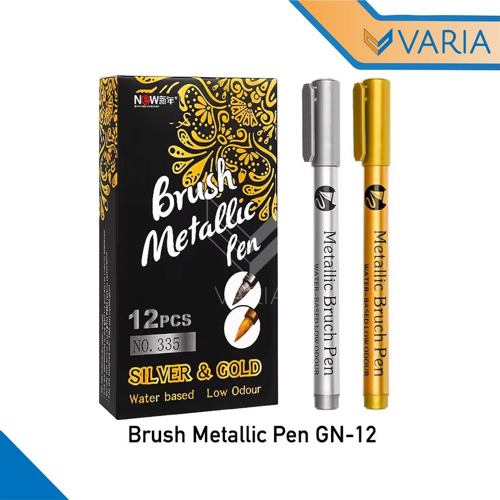 

Brush Metallic Pen GN-12 Silver Gold Spidol Permanen Marker Waterproof 10 mm