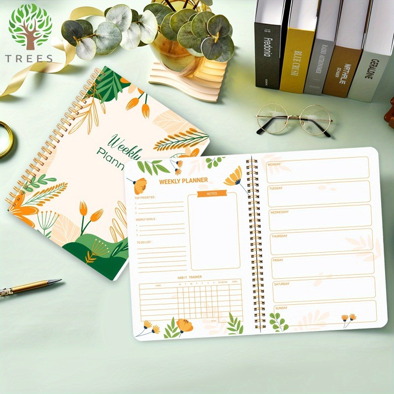 

1pc Undated Weekly Planner To Do List Notebook Daily Schedules Spiral Goals Journal With Habit Tracker 52 Sheets