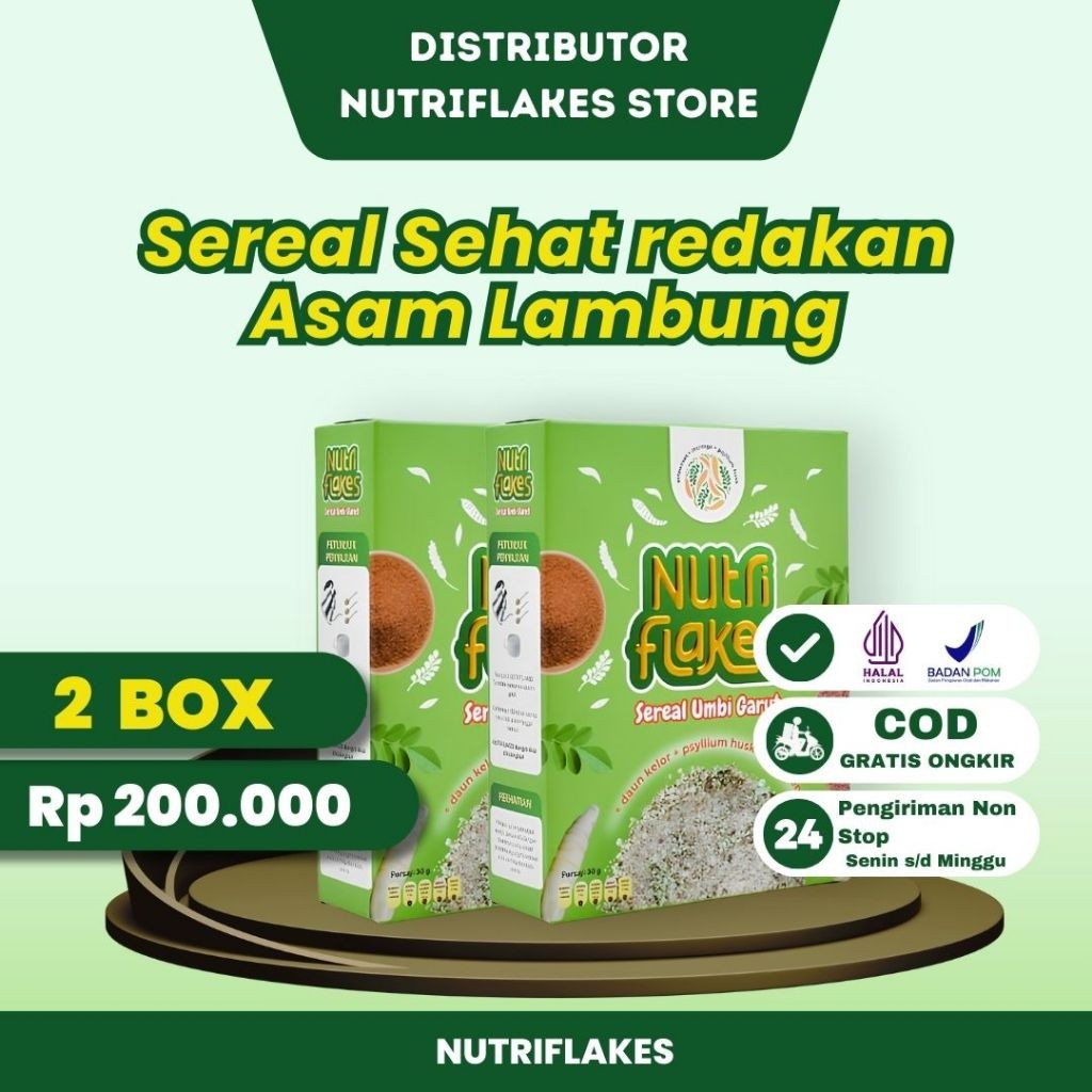 

[PAKET 2 BOX] Nutriflakes - Sereal Umbi Garut untuk atasi Asam Lambung, Gerd dan Maag ORIGINAL