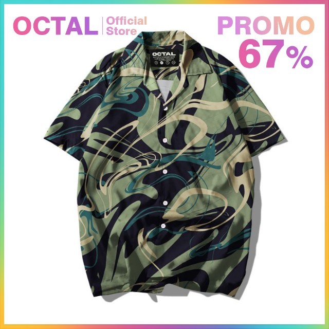OCTAL - Kemeja Motif Pattern Pantai Printing Kasual Pria - Wanita KMP-0119