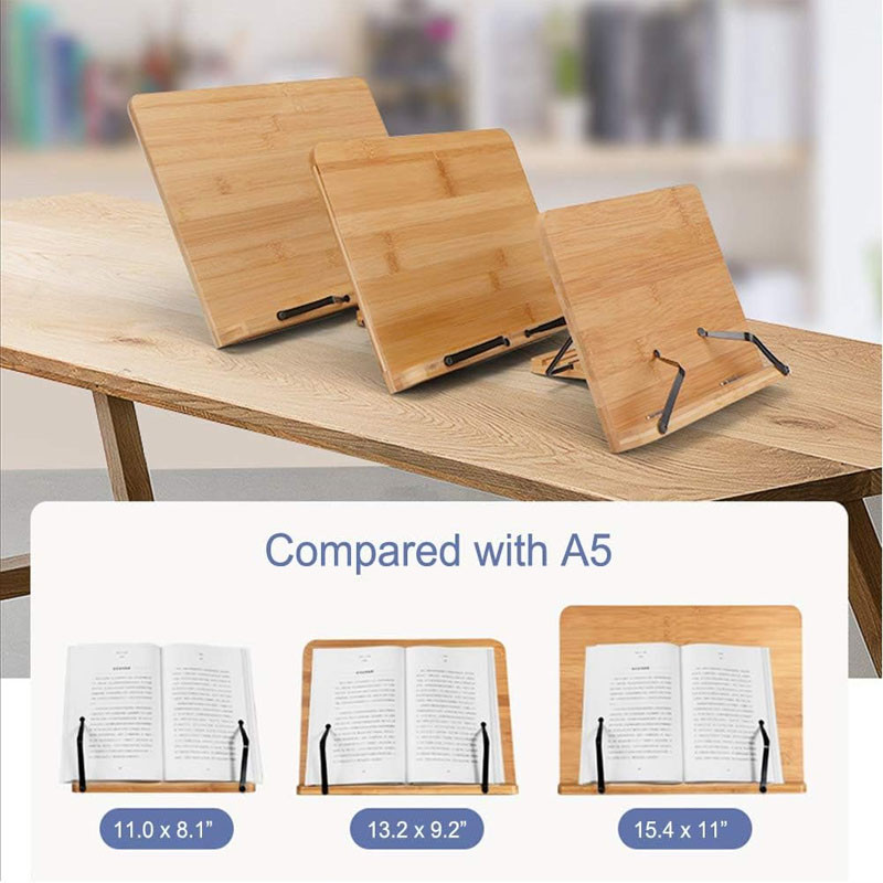 

Book Stand XL-Large Size 15.4" X 11.0" Main Board-Adjustable Foldable Book Holder With Page Holder Clips - Holds Cookbooks