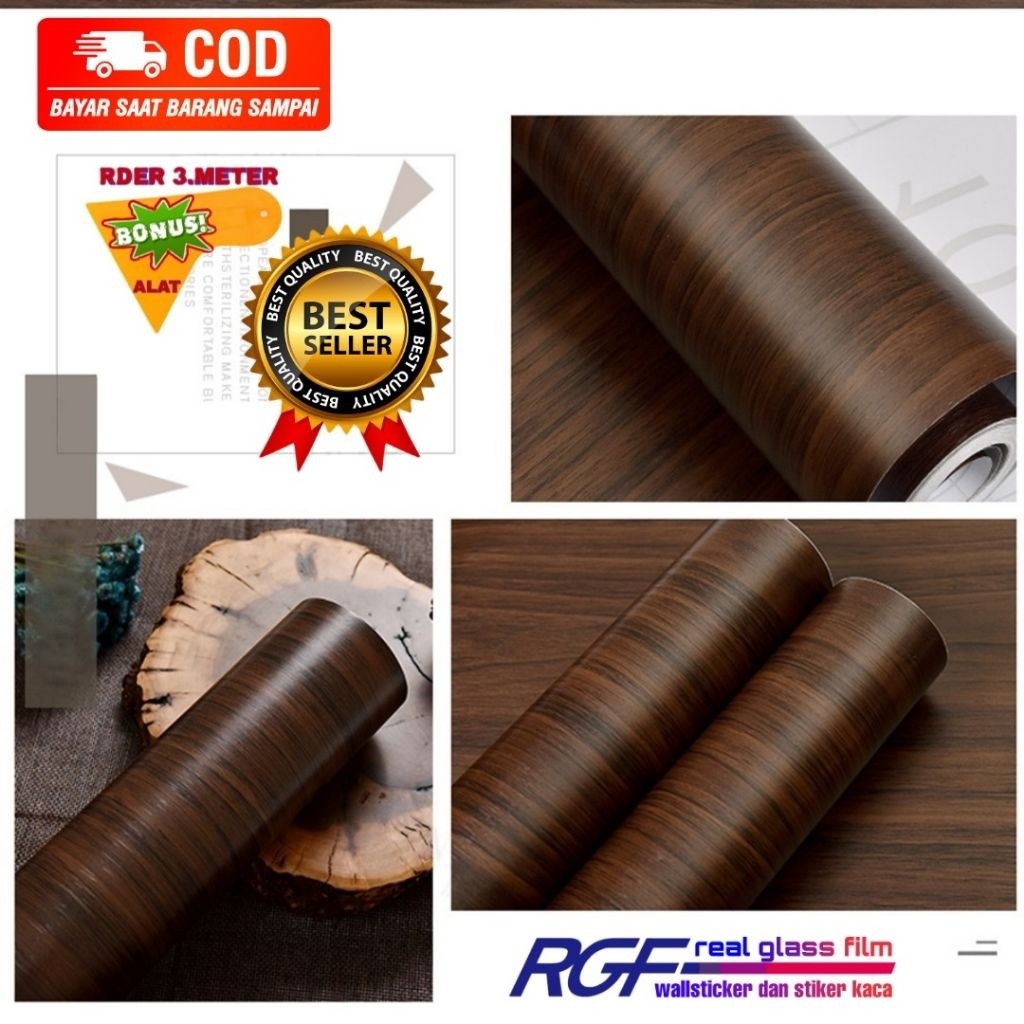 Stiker Kayu Coklat Tua Pelapis Lemari Meja Kayu Wallpaper Kayu 120cm x 25cm