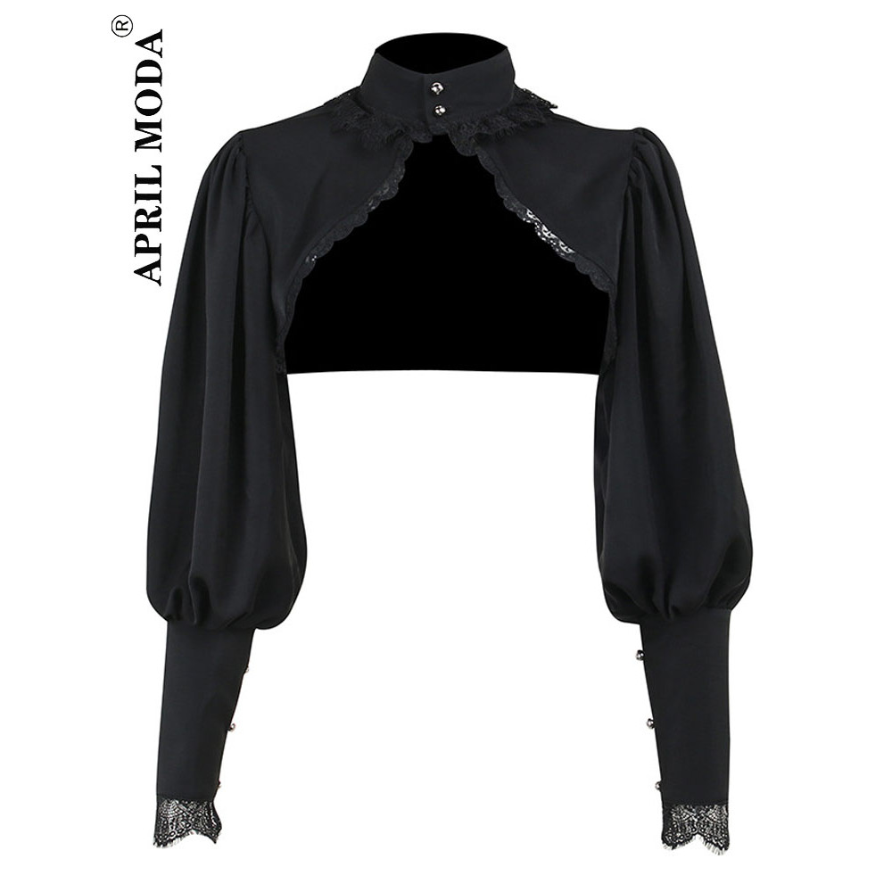 Lace Gothic Black Short Steampunk Crop Jacket Kawaii Vintage Gorgeous Palace Blouse Women Party Bole