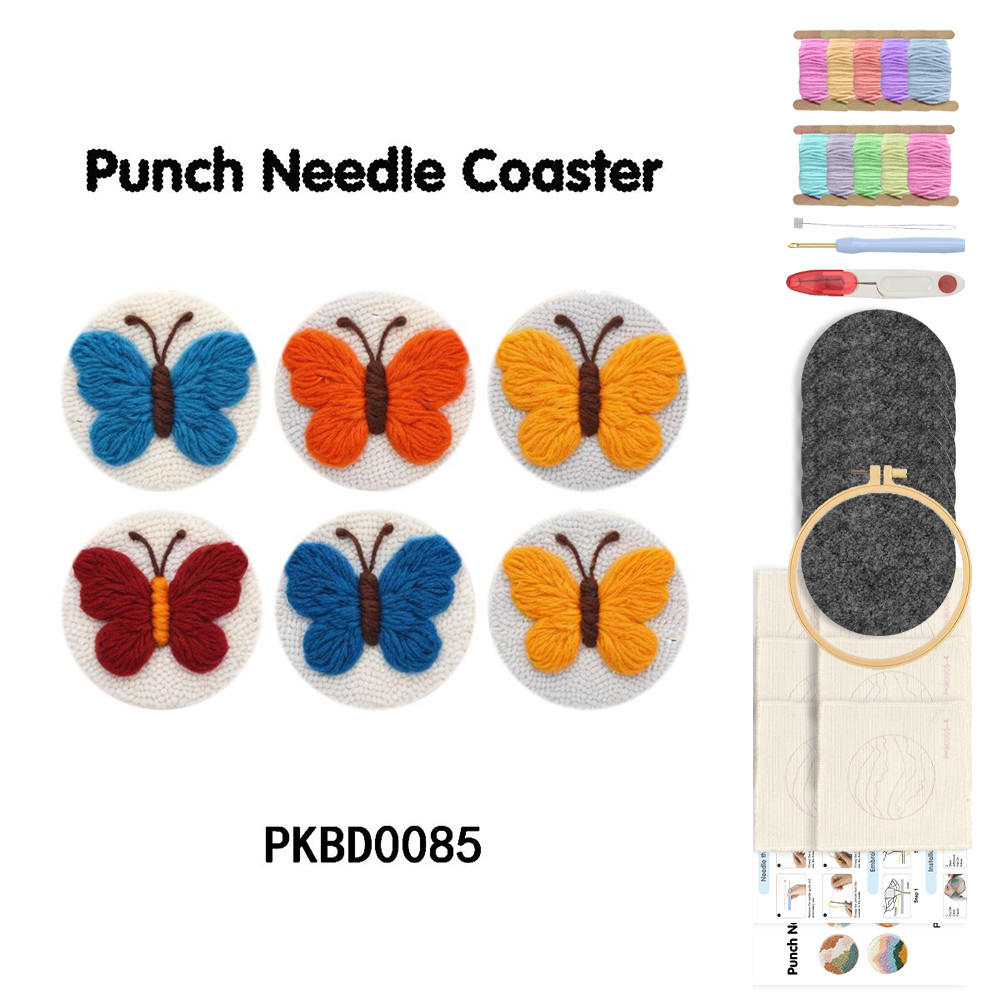 

GATYZTORY 6Pcs Floral Punch Needle Coaster Kit Punch Needle Embroidery Kit for Adults Beginners Butterfly Punch Needle Supplies