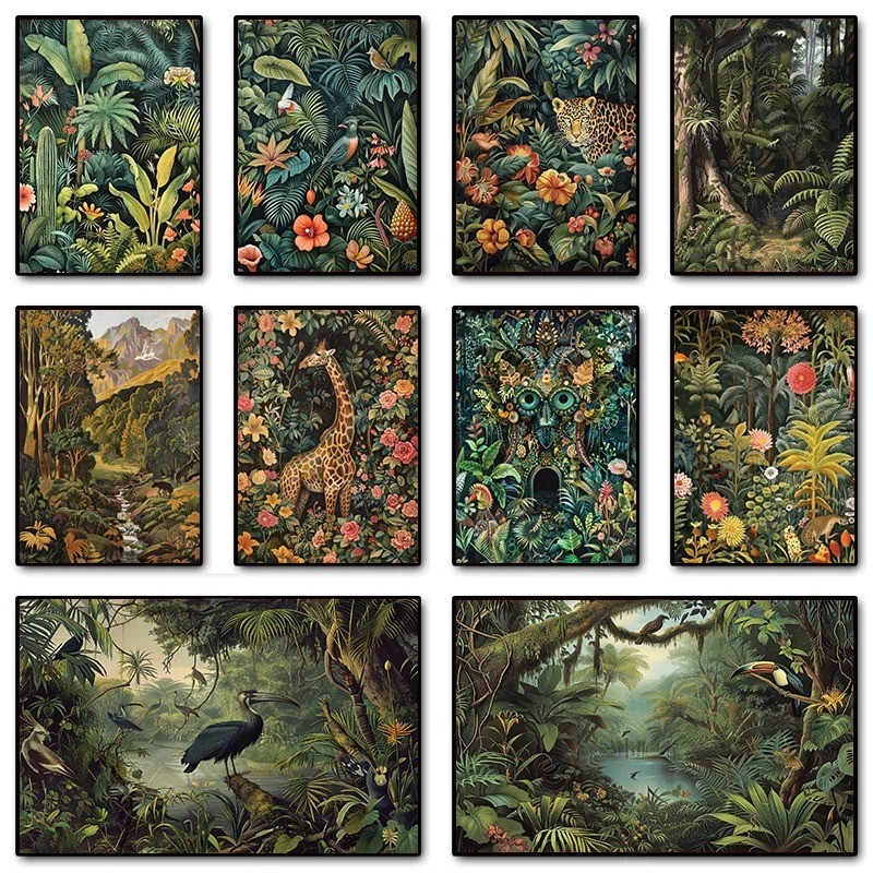 

Tropical Jungle Wild Leopard Plants Animals Color Art Poster Canvas Decorative Painting Nordic Mural Home Decoration Wall Art
