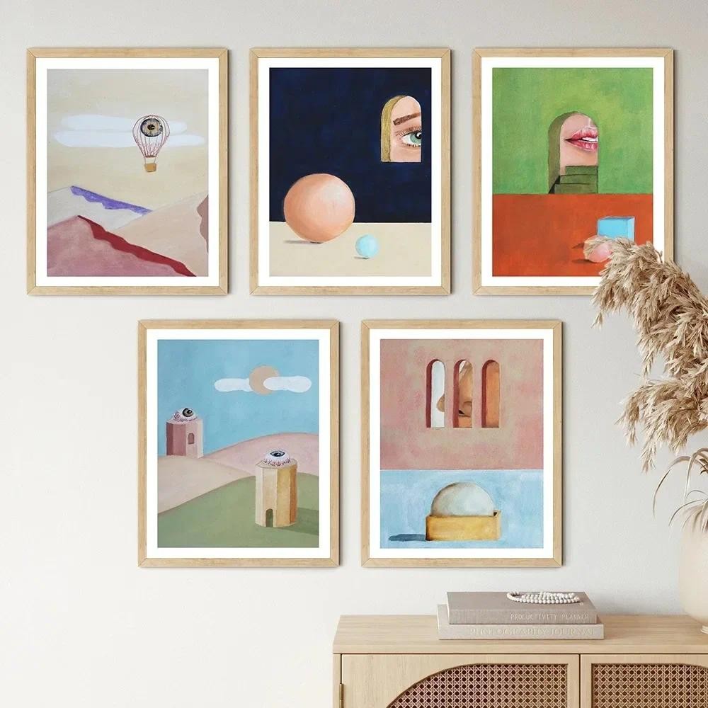 

Canvas Painting Retro Famous Painter Abstract Building Block Flying Eye Of The World Poster Print Wall Art Room Home Decor