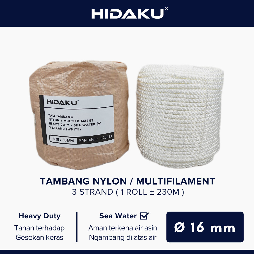 HIDAKU tali tambang nylon 16mm ROLL / tambang nilon 16mm / ROLL