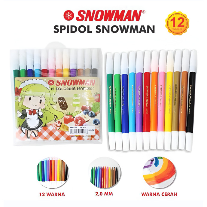 

Spidol Kecil Snowman 12 Warna Colouring Pen PW-12A - Spidol 12 warna Snowman