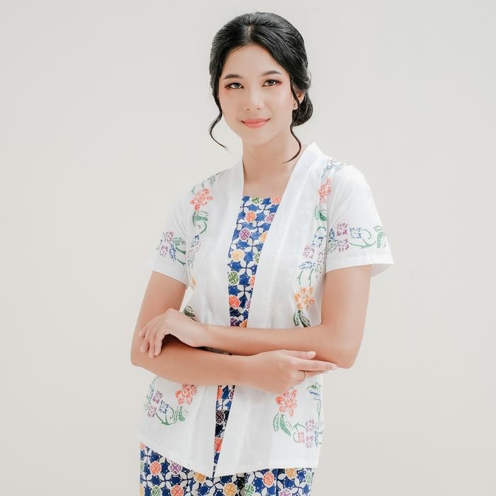 Kebaya Encim Batik Lengan Pendek - Putih PS - XS