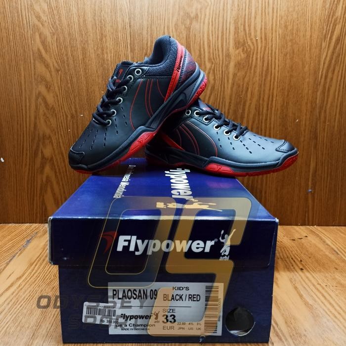 Sepatu Badminton JUNIOR FLYPOWER PLAOSAN 9 (Black/Red) 100% ORIGINAL - 32