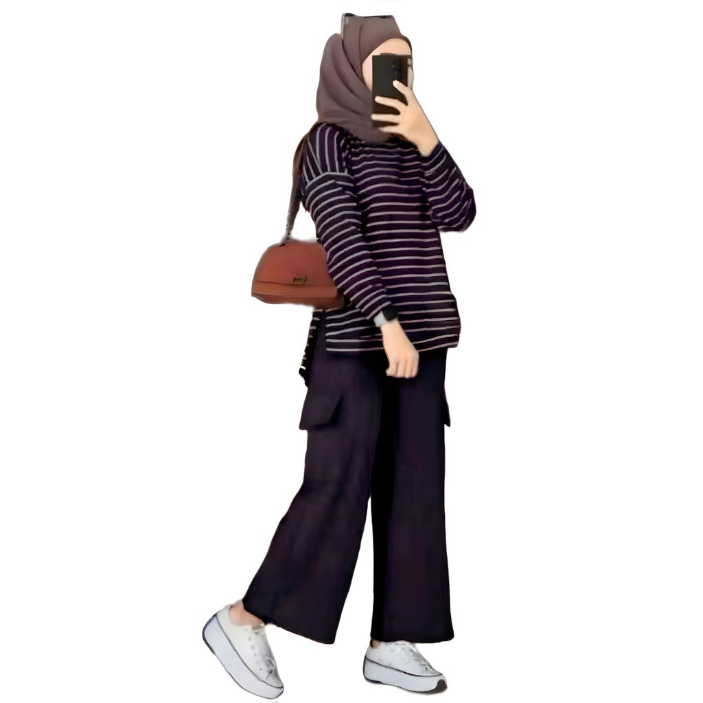 Setelan Wanita Terbaru One Set Trendy Baju Wanita Celana Cargo