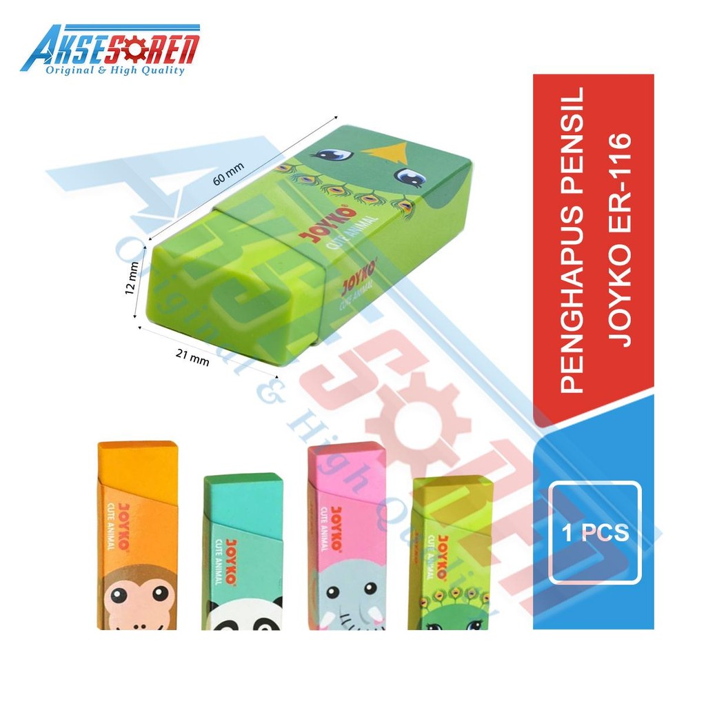 

Aksesoren Penghapus Pensil Joyko ER-116 [1 Pcs] / Stip Pemadam Hapusan Pinsil Gambar Hewan / Eraser Pencil Motif Animal