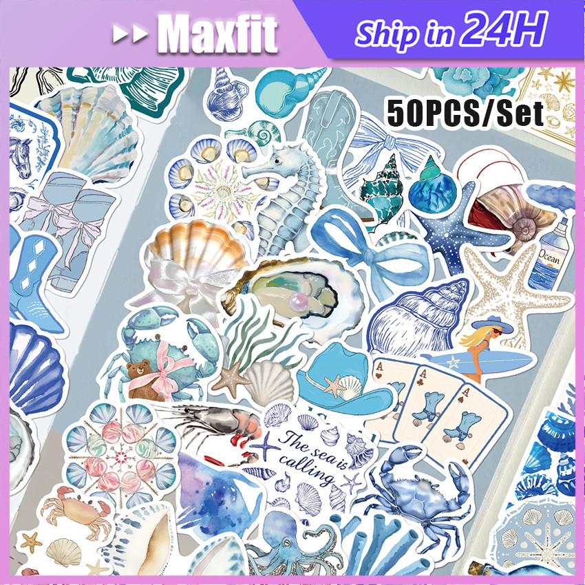 

50Pcs Kehidupan Laut Stiker Biru Sea Lucu Aesthetic Vynil Waterproof Sticker Decal Freebies Sticker untuk Motor Helm Buku Journal Koper Casing HP Laptop Botol Minum
