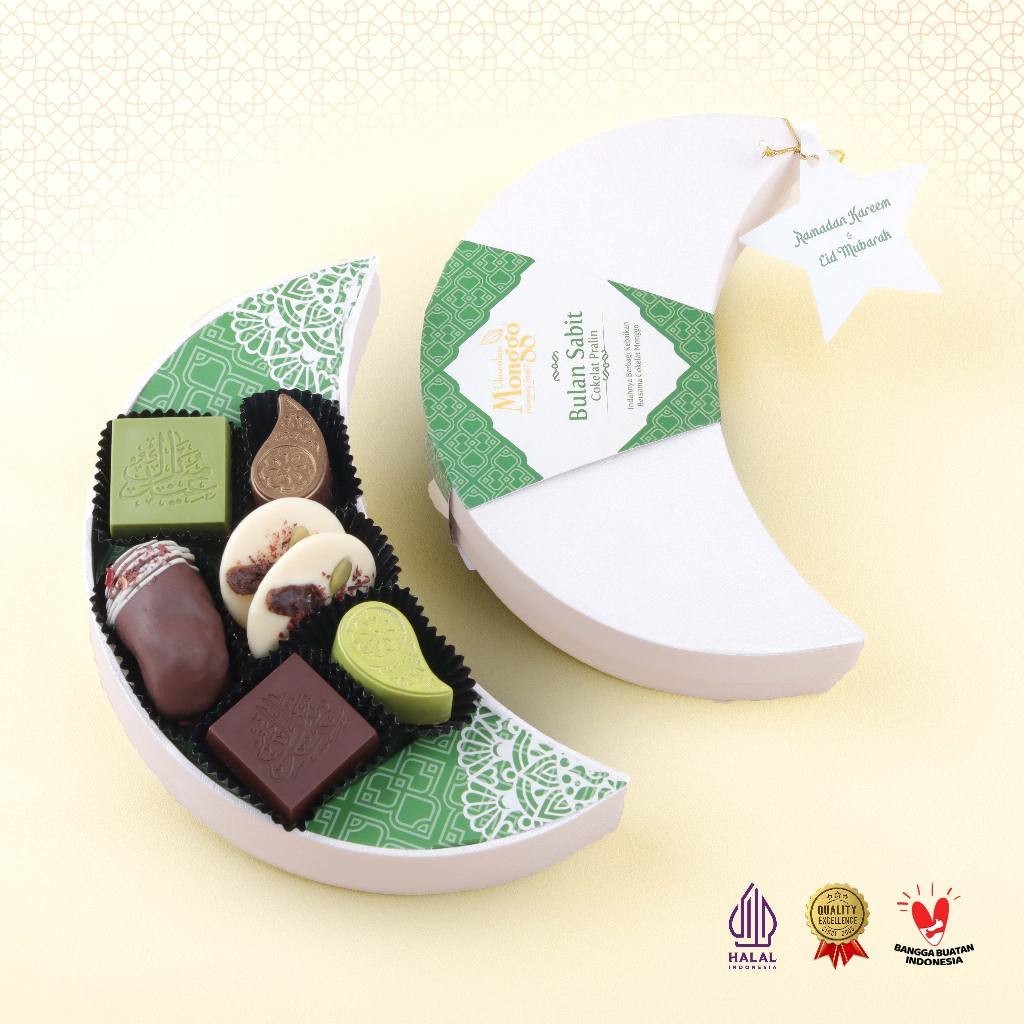 

Chocolate Monggo | Ramadhan Cokelat Dubai Pralines Bulan Sabit 90gr | Hampers Lebaran