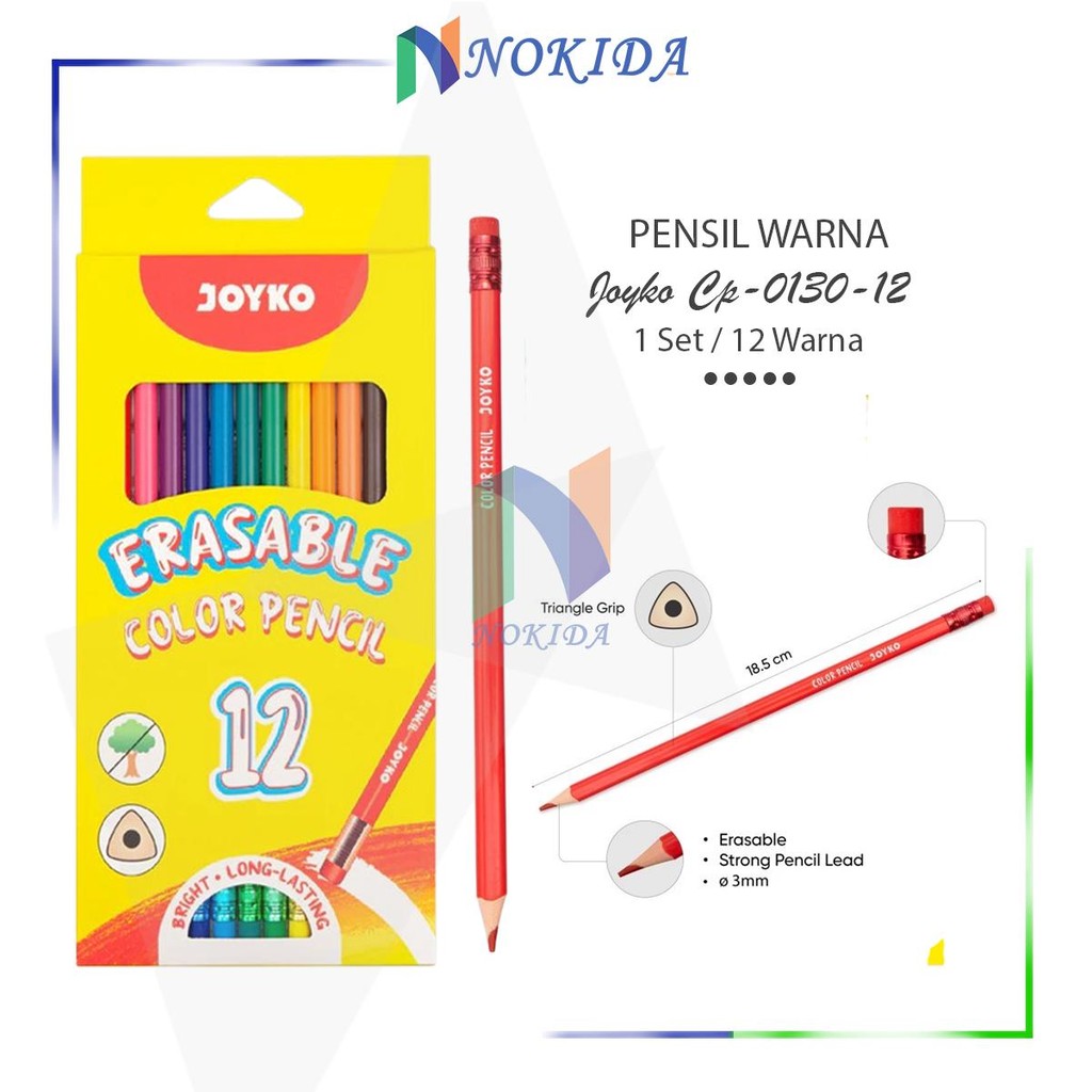 

Nokida Pensil Warna CP-0130 Joyko [12 Warna] / Erasable Color Pencil / Pinsil Warna Bisa Dihapus