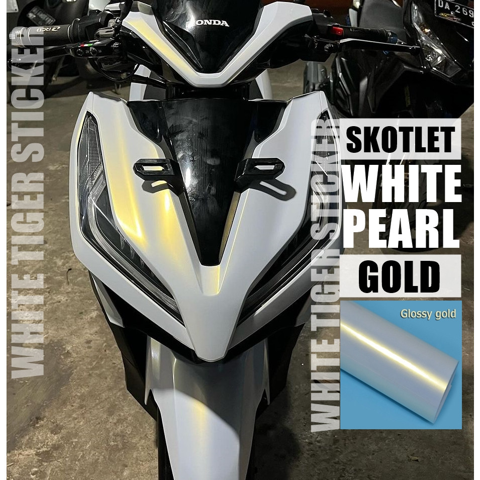 Skotlet Stiker Motor Putih Mutiara Gold Skotlet Putih Lembayung Gold Scotlite White Pearl Skotlet Mu