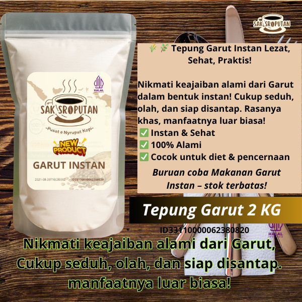 

tepung garut instan 2 Kg sudah tercampur Gula aren nikmat , lezat, bergizi pati garut 2 Kg pathi garut 2 Kg obat sakit maag ss01