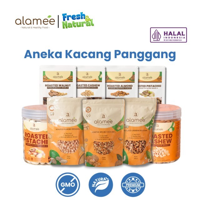 

Kacang Almond Almon Mede Walnut Pistachio Kupas Panggang Premium Roast Roasted Oven Siap Makan fresh and natural