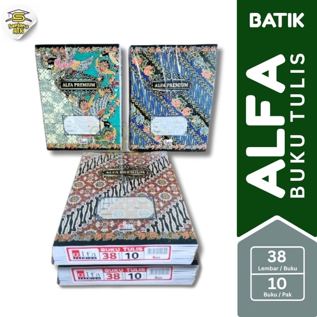 

(10 Pcs) Buku Tulis Kwarto 38 Lembar ALFA Cover Batik Premium / Buku Catatan Sekolah
