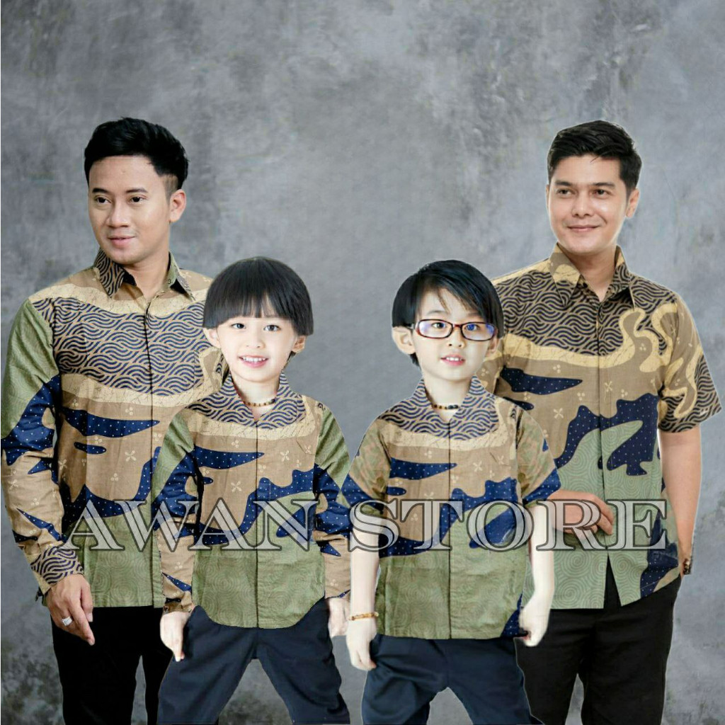 HIGH QUALITY Terbaru Batik Premium Kemeja Batik Ayah dan Kemeja Batik Anak Cowok Batik Hijau Sage Gr
