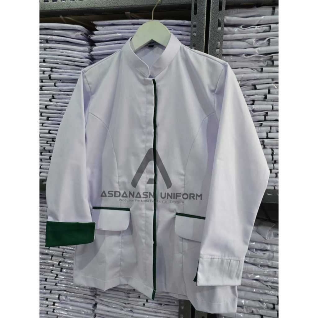 Baju Dinas Putih Wanita List Hijau - Seragam Kerja Putih