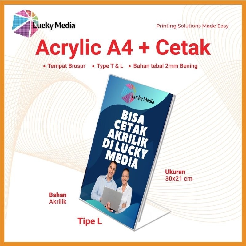 

Akrilik Nomor Meja A4 Tempat Brosur + Cetak Acrylic Display Custom 1 Sisi 2 Sisi Stand T & L Potrait