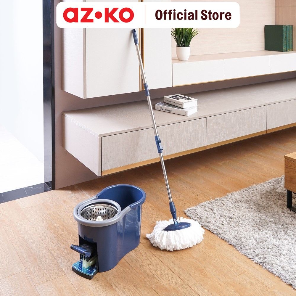 AZKO Proclean Set Alat Pel Putar Dengan Ember Peras 2 In 1 - Biru Set Mop Wringers And Bucket Alat P