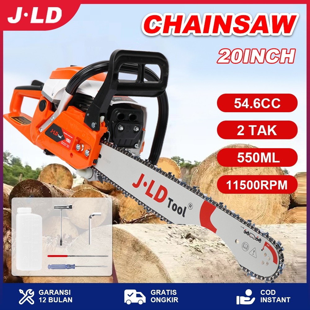 JLD Mesin Potong Kayu 54.6cc mesin sinso Chainsaw 2-tak 20inch Gergaji Potong Pohon Kayu Gergaji  si