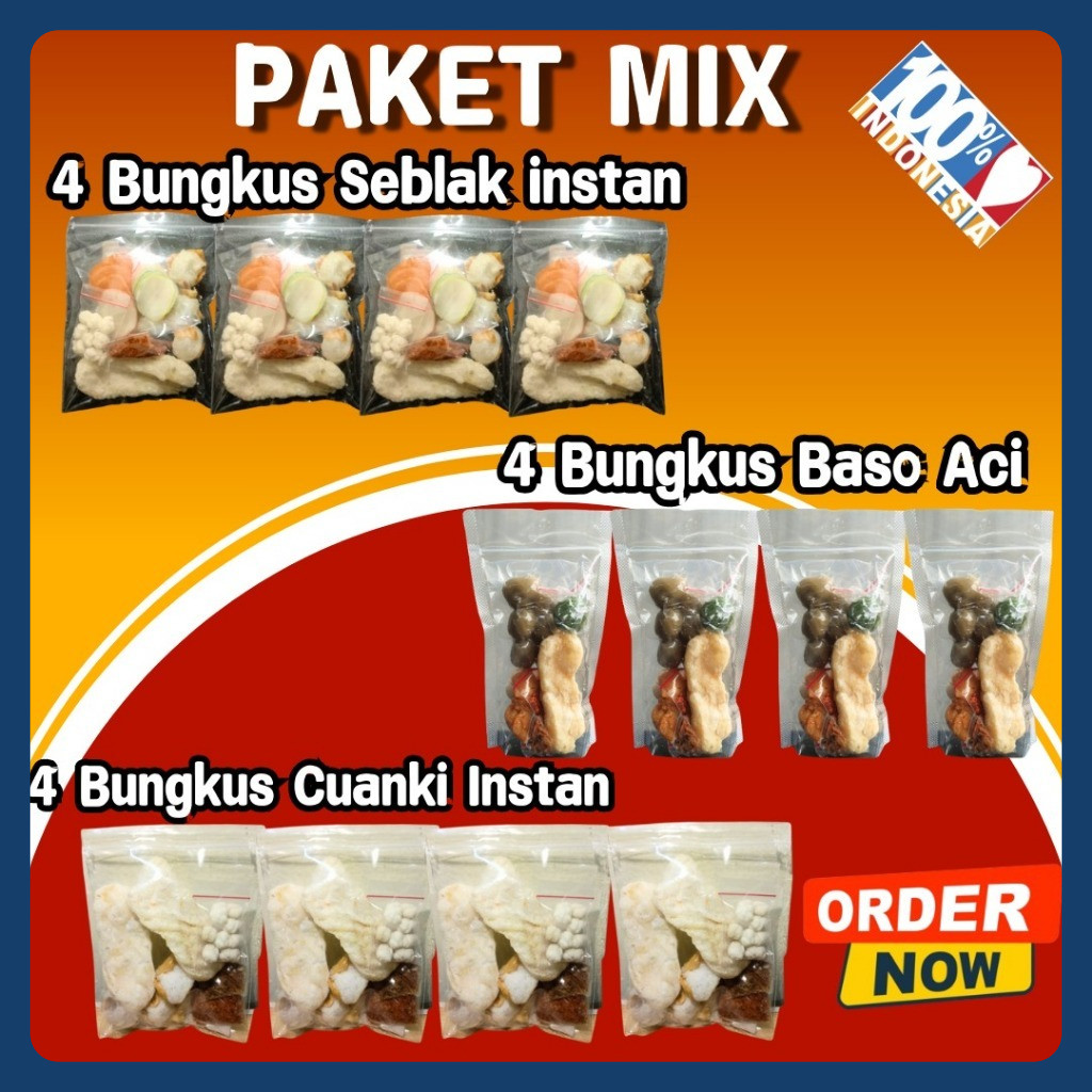 

Paket Mix 12 bungkus Baso aci 4 cuanki 4 seblak 4 Murah Hemat