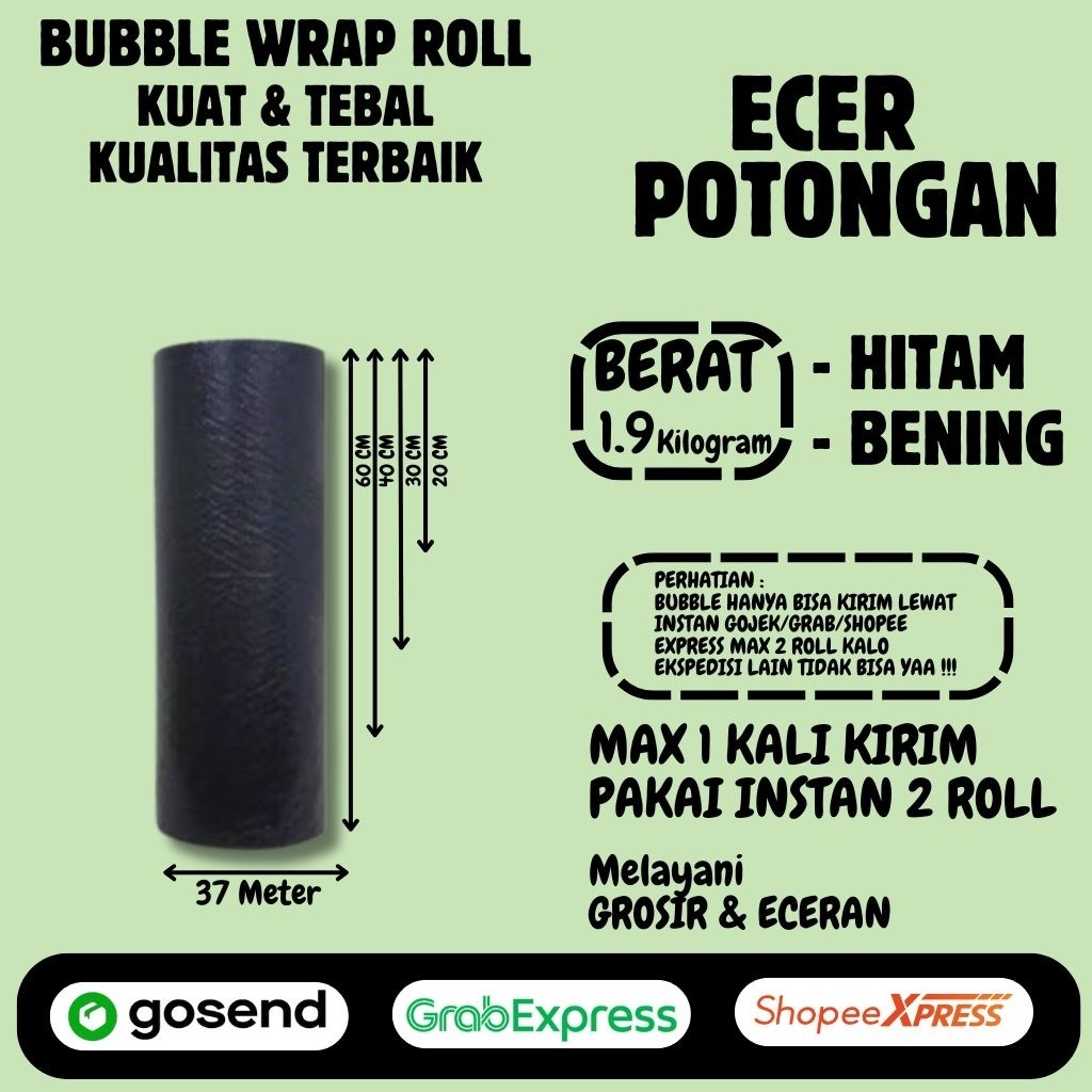 

READY SIAP KIRIM Bubble Wrap Warna Hitam Eceran Potongan Berat 1.9kg Panjang 50meter