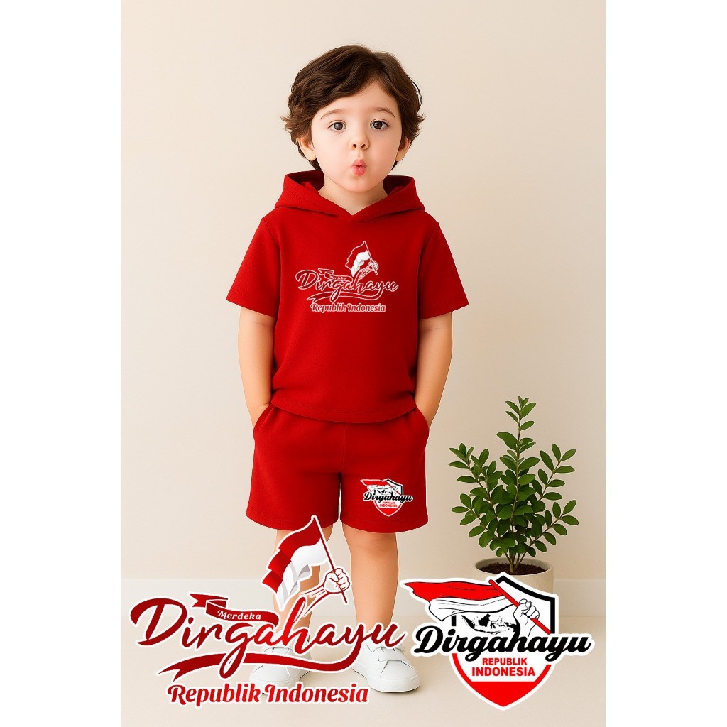 Awet Maxwellpro Setelan Hoodie Oblong Anak Laki-Laki 17 Agustus Garuda Merah A014