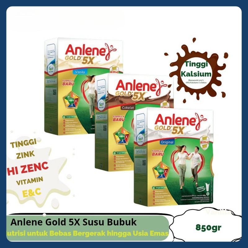 

ANLENE GOLD 5X VANILA ORIGINAL COKLAT 825 / 850GR | ANLENE GOLD 5 X 850 GR EXP JUNI SEPT 2026