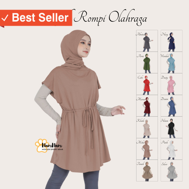 Fashion Olahraga Cewek Wanita Muslim Kekinian / Hijab Rompi Serut Outer Olahraga Spandek Balon