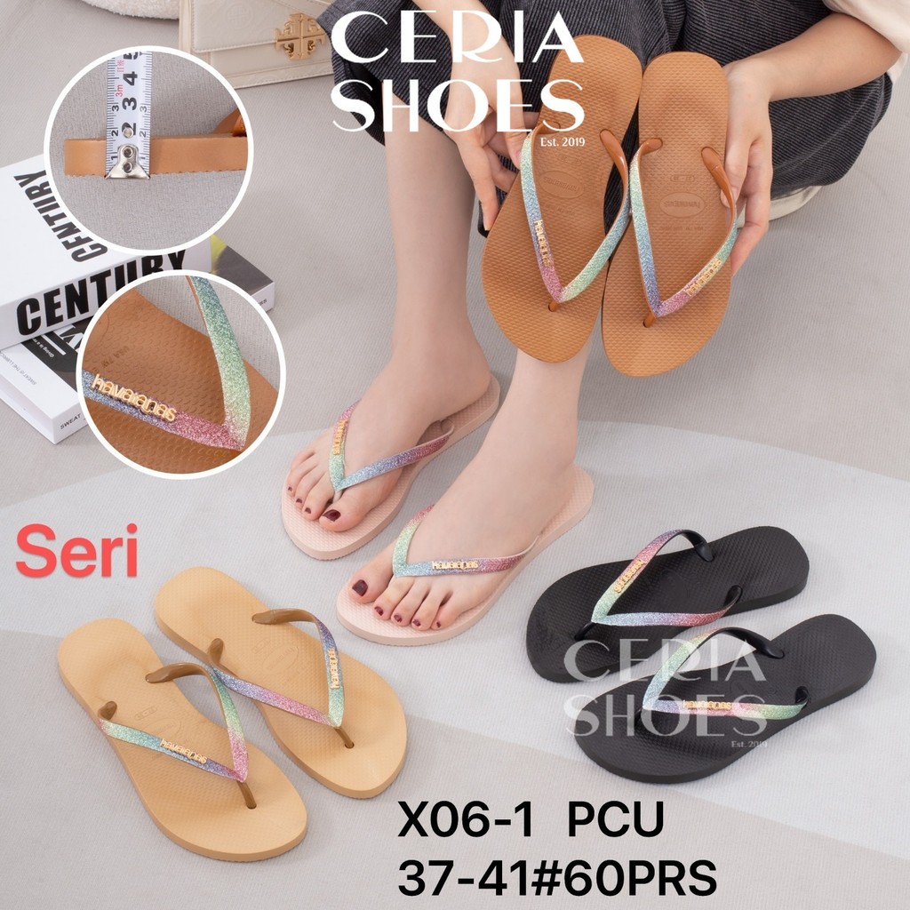 Sandal Jepit Wanita Karet Jelly Hava Bahan Elastis Empuk Sol Anti Slip Tali Rainbow Sendal Harian