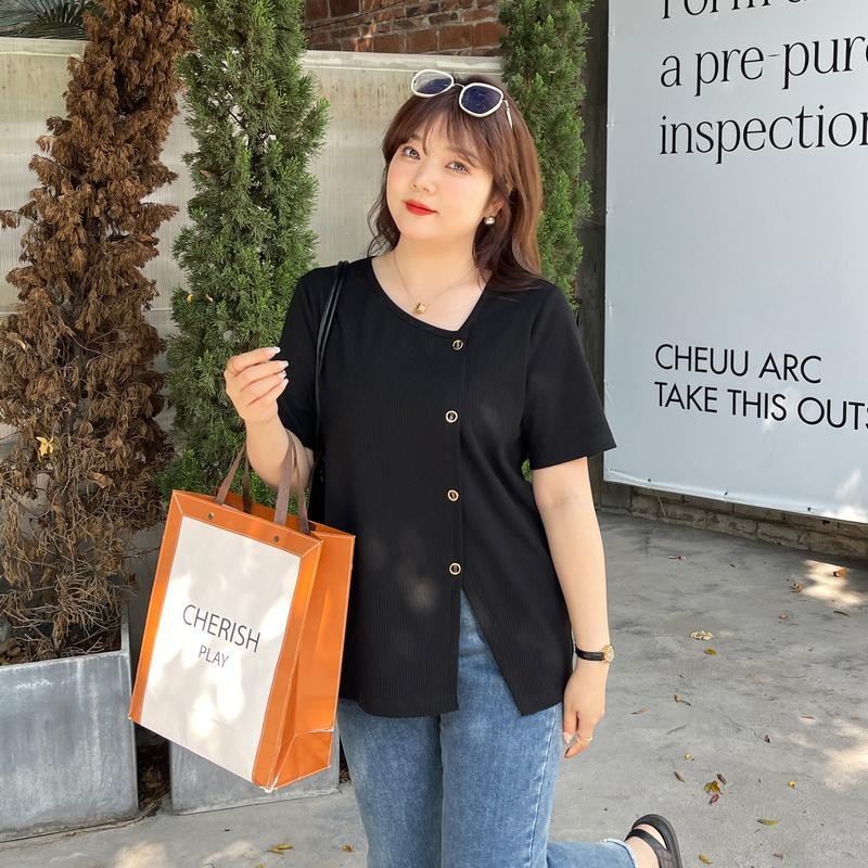 Aroana Pakaian Atas Wanita Big Size Ld 120 160 Kaos Desain Bahu Depan Tidak Beraturan Baru