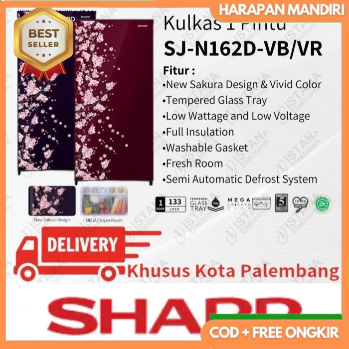 SHARP KULKAS 1 PINTU KIREI 3 SAKURA SERIES 133 LITER SJ-N162D-VB/VR