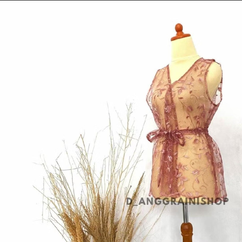 Vest Rompi Brukat Tile - Outer Brokat Cardigan - Rompi Brokat Kebaya Tille Mutiara Premium