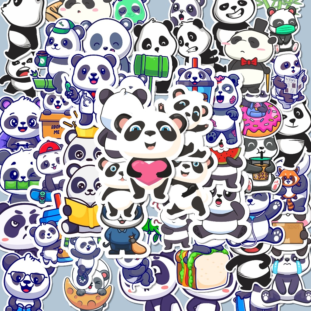 

100PCS Lucu Sticker Hewan Panda Stiker Aesthetic Stiker Anti Air Stikers Berperekat Waterproof sticker decal buat Motor Helm Buku Journal Koper Casing HP Laptop Botol Minum Hadiah anak