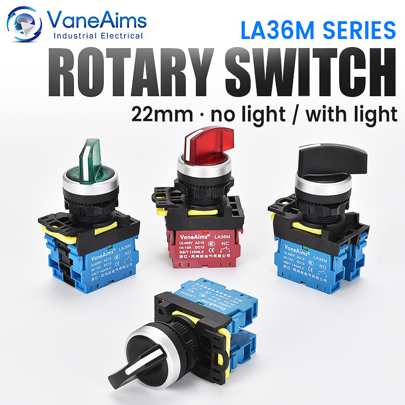22mm LA36M Rotary Switch with LED Light 12V 24V 220V Knob Selector 2 position 3 Position Start Stop 