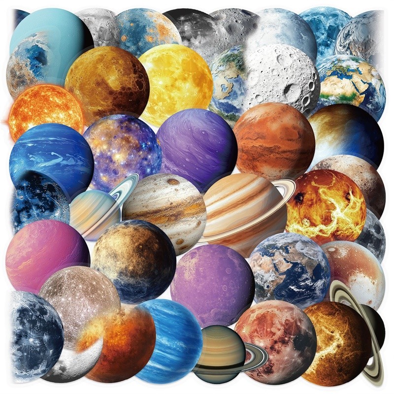

50PCS Kawaii Colorful Planet PET Sticker Aesthetic Decoration Scrapbooking Stationery DIY Hand Accounting Supplies for Kids