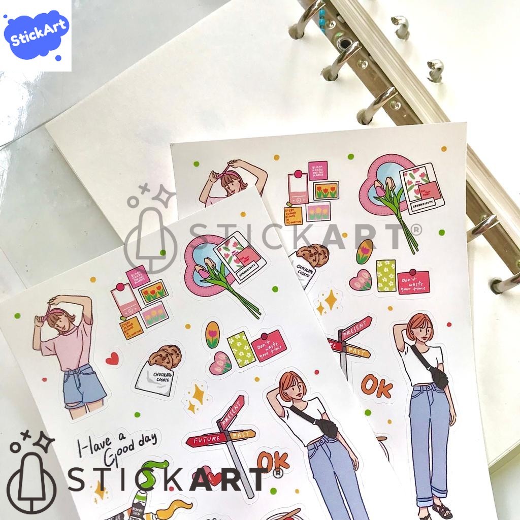 

[STICKART] Korean girl sticker sheet/ stiker gadis korea/ stiker ootd/ dekorasi jurnal KP131 BAHAN DAN KWALITAS PREMIUM