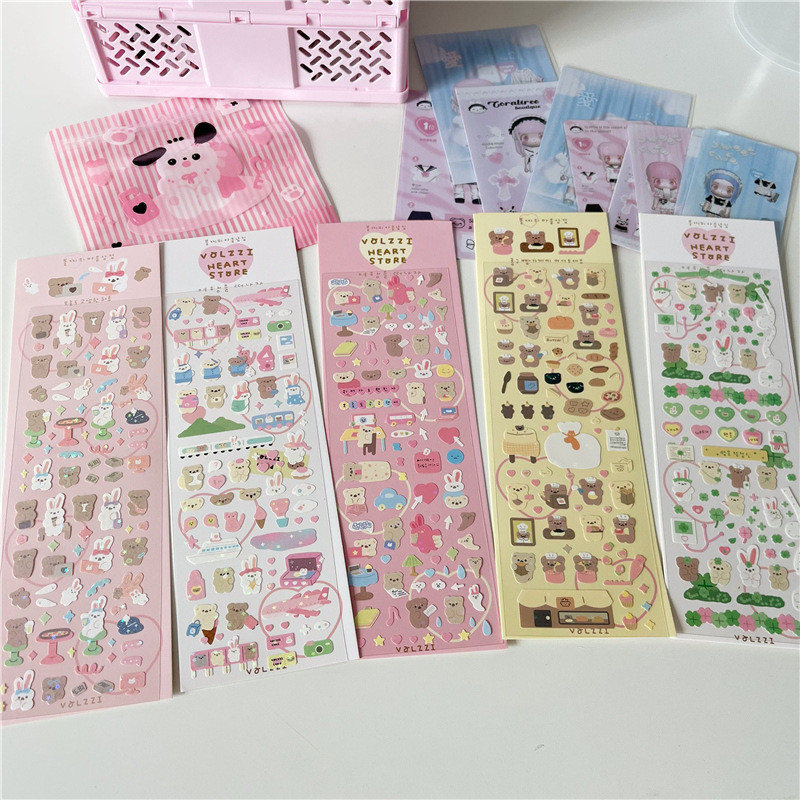 

Korean Ins Cute Four Leaf Clover Cartoon Bear Sticker Scrapbooking Photo Album Kawai Stationery Decoration Sticker Christmas Gif