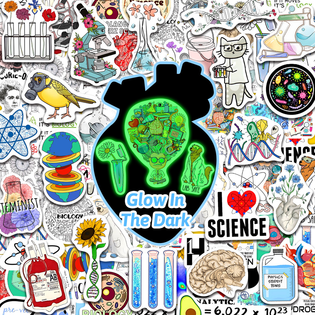

50Pcs Glow in The Dark Natural Science Sticker Fun Physics Chemistry Biology Experiment Theme Waterproof Vinyl Laptop Book Decal