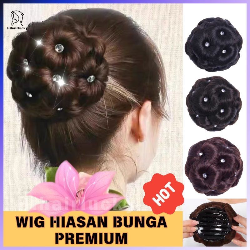 HIL-0514 Wig Hiasan Bunga Premium/sanggul instan modern/Sembilan wig bunga/sanggul bali/wig ikat ram