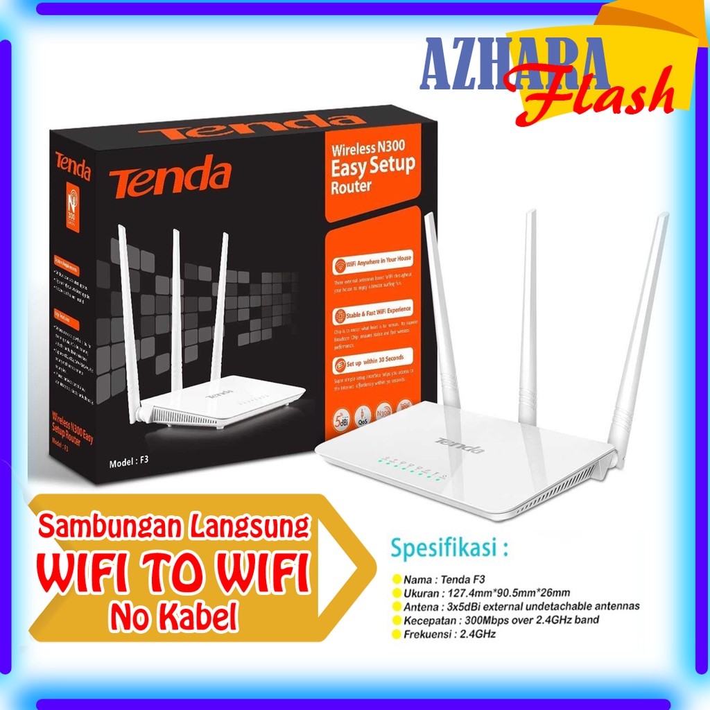 PENGUAT SINYAL WIFI tanpa kabel langsung wifi to wifi sampai 300 Mbps Tenda F3 Wireless RouterCO