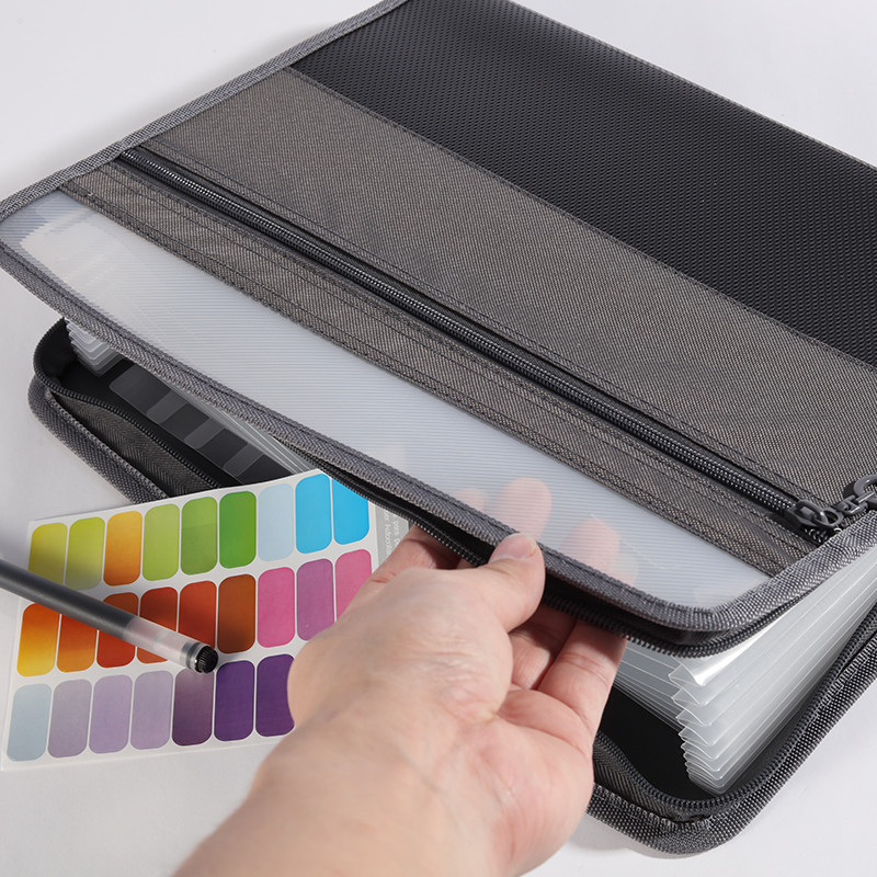 

A4 European-Style Double-Zipper Expandable File Folder Large-Capacity Organizer with 12 Pockets for Office Documents & Supplies